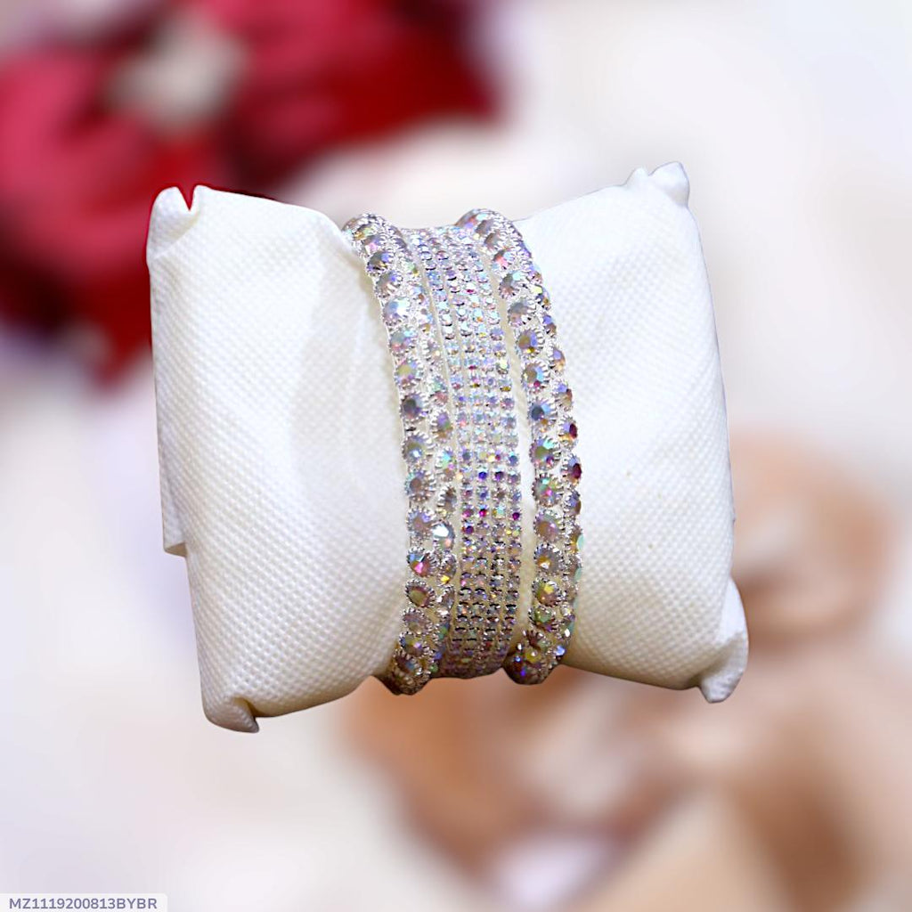 Turkish Design Silver Plated Crystal Kara Bangle - 6 Pcs Set