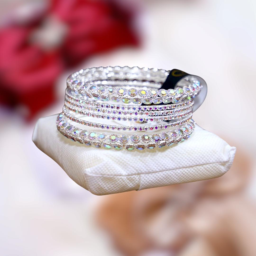 Turkish Design Silver Plated Crystal Kara Bangle - 6 Pcs Set