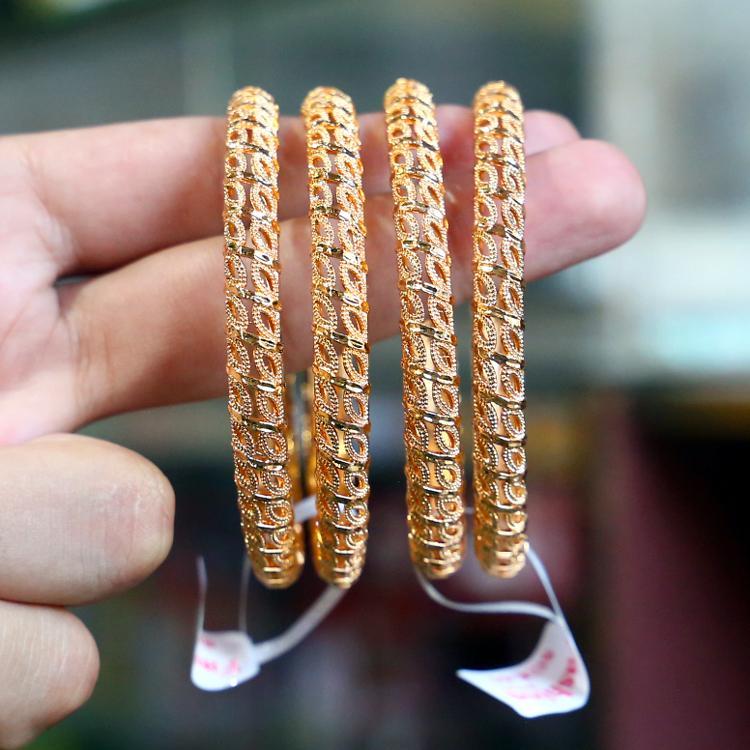 2 Pcs Indian Design Gold Plated Crystal Kara Bangle