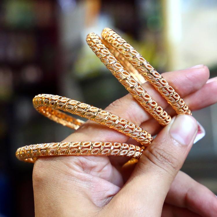 2 Pcs Indian Design Gold Plated Crystal Kara Bangle