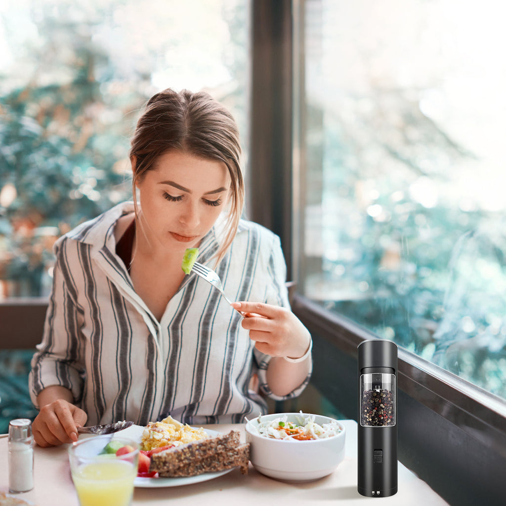 Electric Salt And Pepper Grinder Automatic Gravity Sensor Battery Powered Salt Mill LED Indicator Adjustable Coarseness One Hand Easy Operation