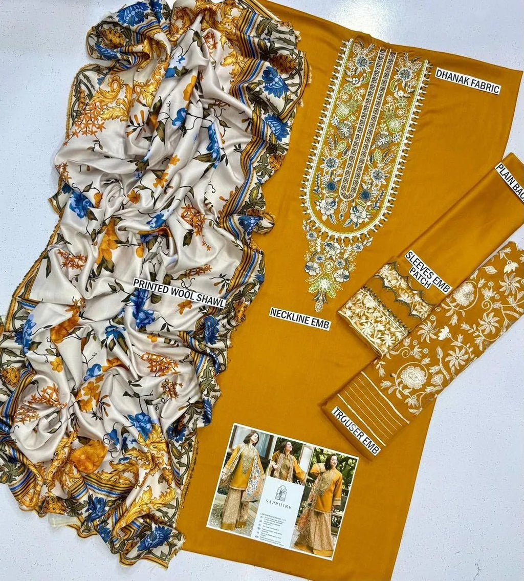 3 Pcs Women's Unstitched Embroidered Suit