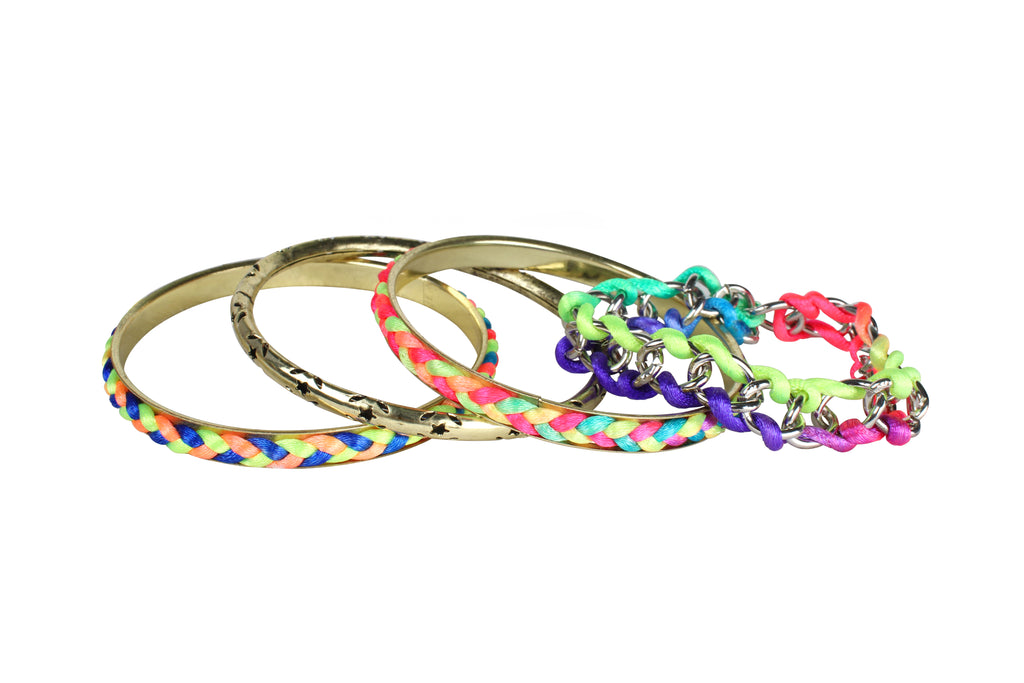 4-Piece Colorful Woven Burnished Gold Bracelet Set