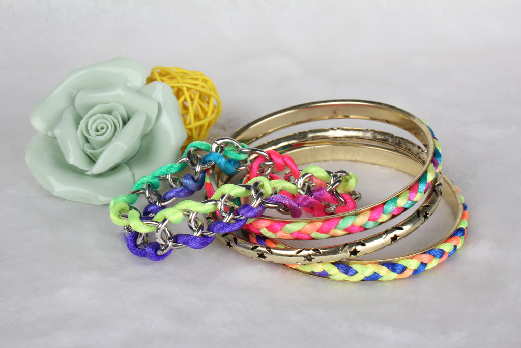 4-Piece Colorful Woven Burnished Gold Bracelet Set