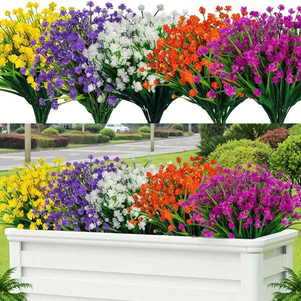 5 Bundles Artificial Flowers For Outdoor Faux Artificial Plants UV Resistant Plastic Flower Bulk Window Box Home Wedding Farmhouse