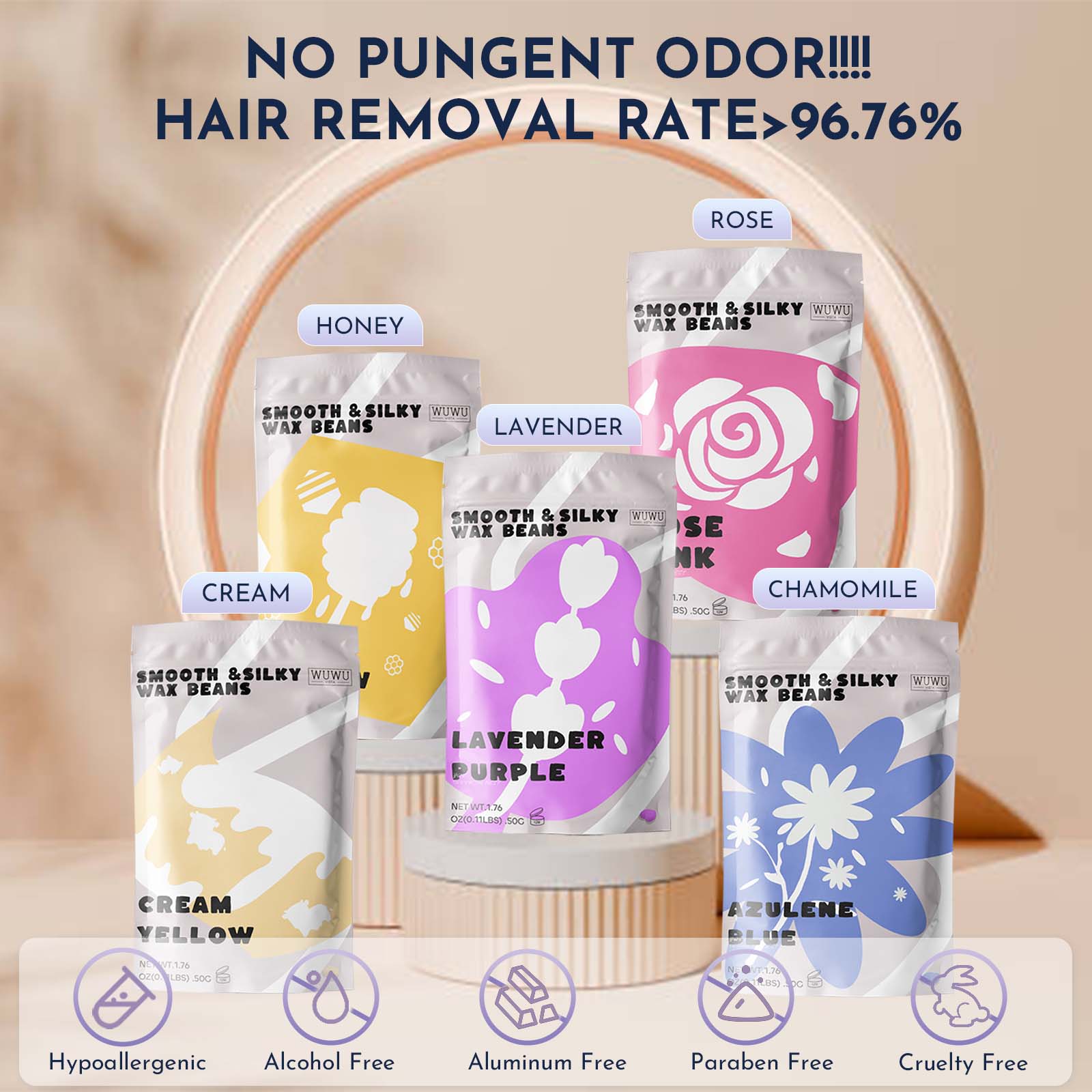 Waxing Kit WUWUVISTA 23 Items Hair Removal Wax Kit With Wax Warmer Waxing Beads For Face, Brazilian, Full Body, Bikini, Sensitiive Skin  Skin Suitable For Plugs Of American, European Specification