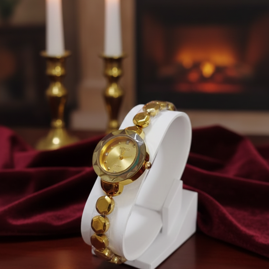 Ladies Waterproof Chain Watch | Golden Finish | Elegant Design | Durable & Stylish | Without Box