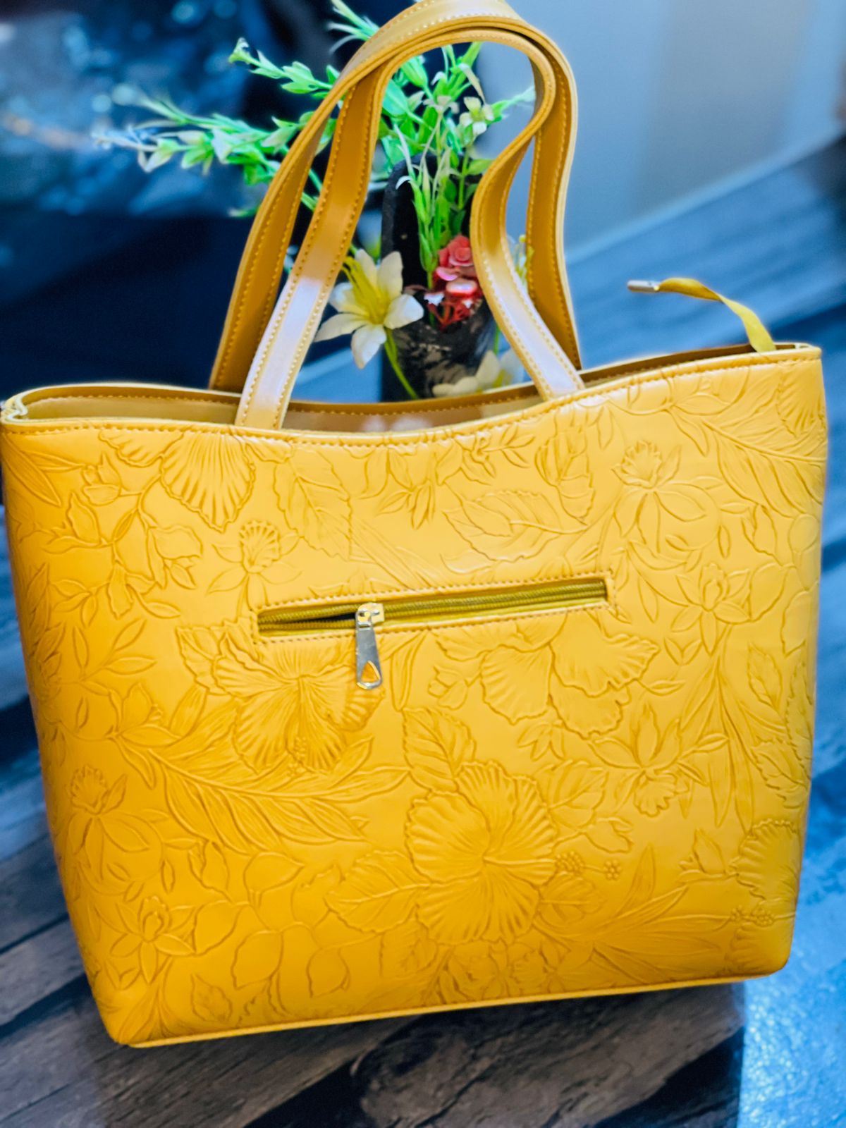 Luxury Embossed Floral Tote Bag - Premium Leather Handbag