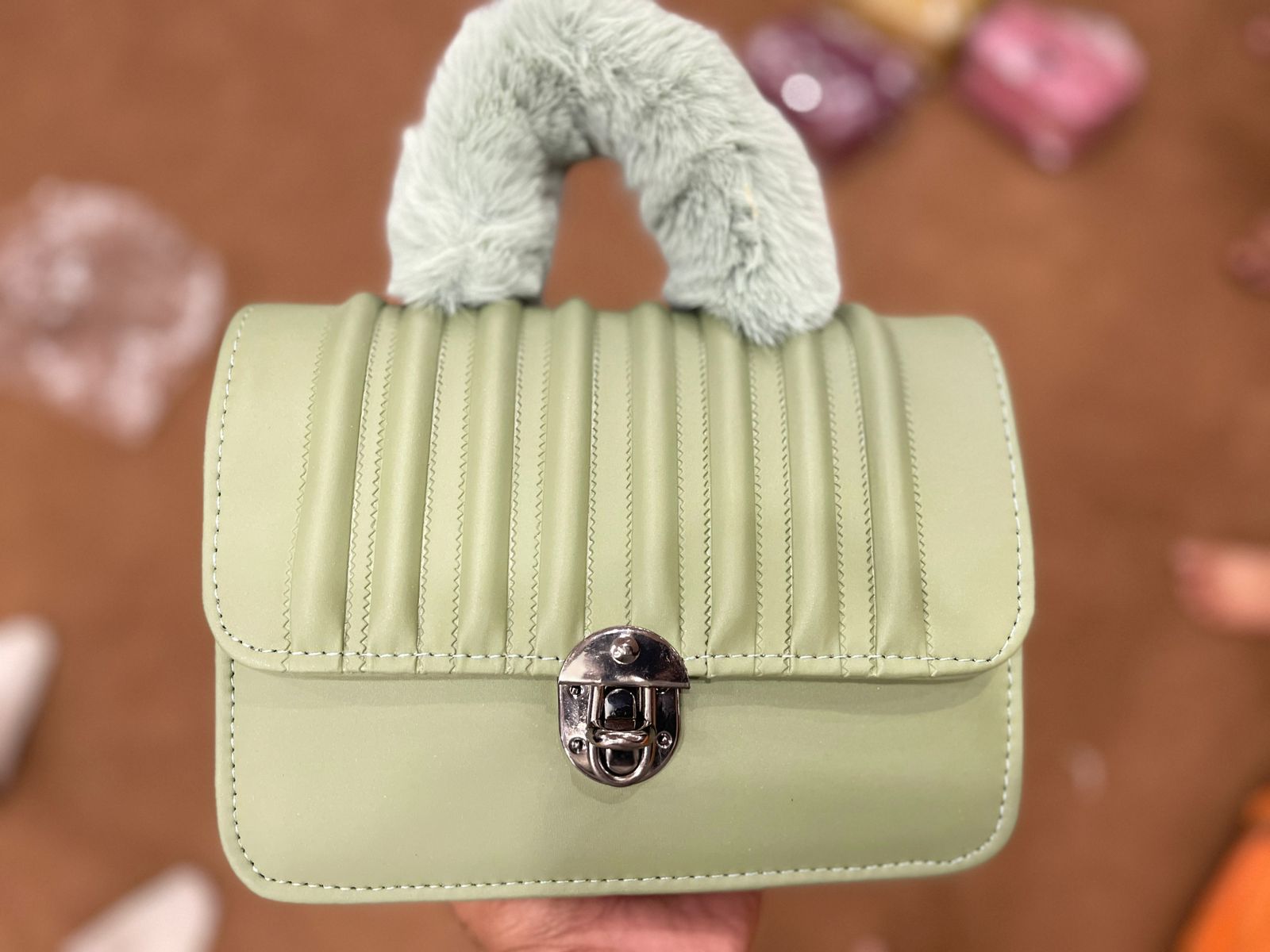 Quilted Handbag with Faux Fur Handle – Trendy Women’s Shoulder Bag