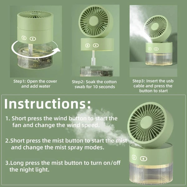 Rechargeable Makeup Misting Fan With 350mL Tank | Portable Cooling Desk Fan With 3 - Speed Mist Spray, Quiet Operation & Night Light | Outdoor/Travel/Bedroom Use, USB - C Rechargeable Mini Cooler