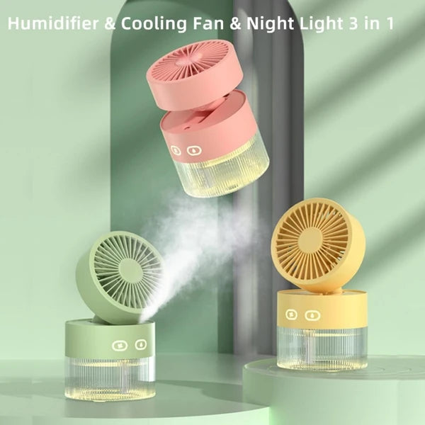 Rechargeable Makeup Misting Fan With 350mL Tank | Portable Cooling Desk Fan With 3 - Speed Mist Spray, Quiet Operation & Night Light | Outdoor/Travel/Bedroom Use, USB - C Rechargeable Mini Cooler