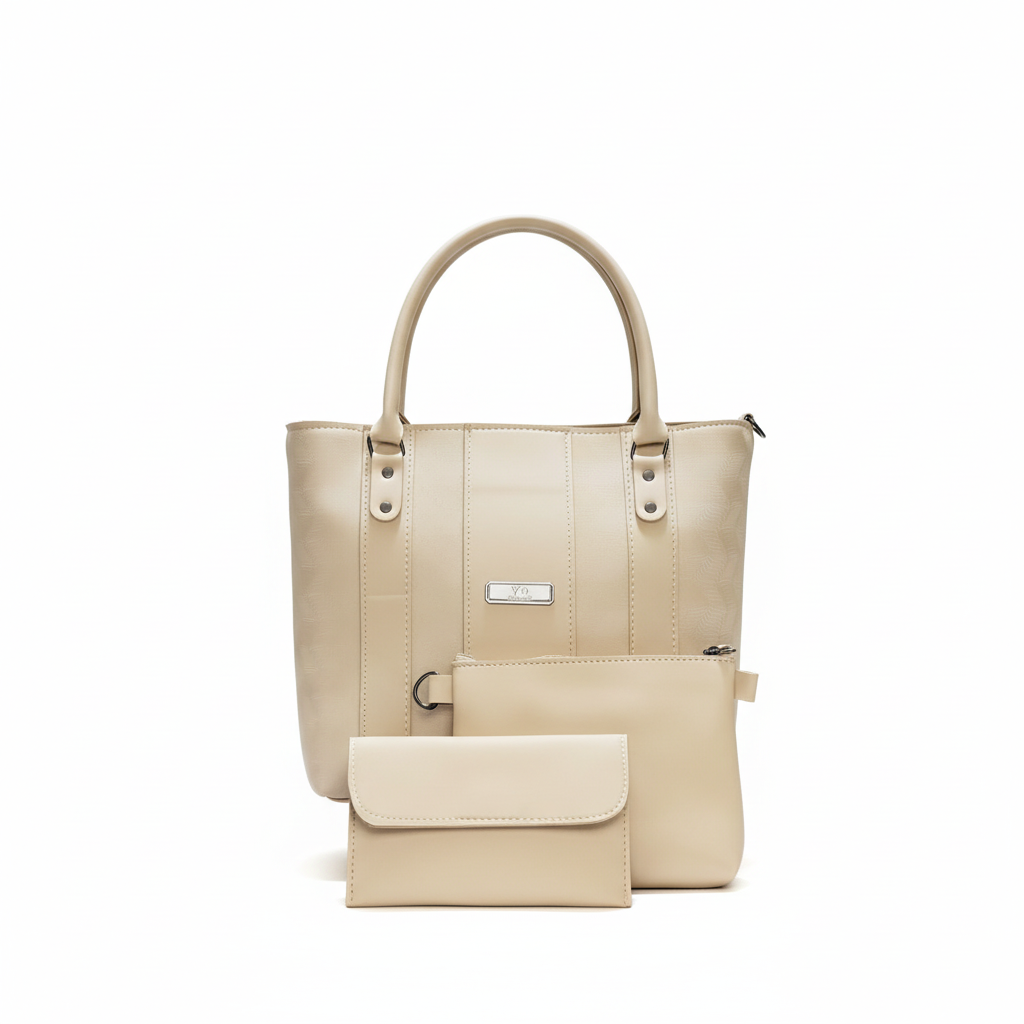 Beige handbag set with clean background