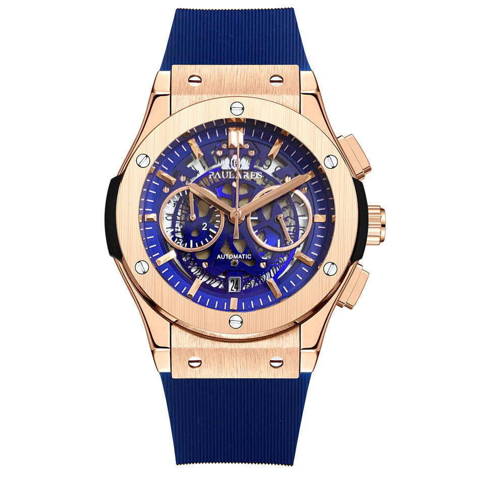 Multifunctional Rubber-Strap Quartz Stopwatch Mens Watch